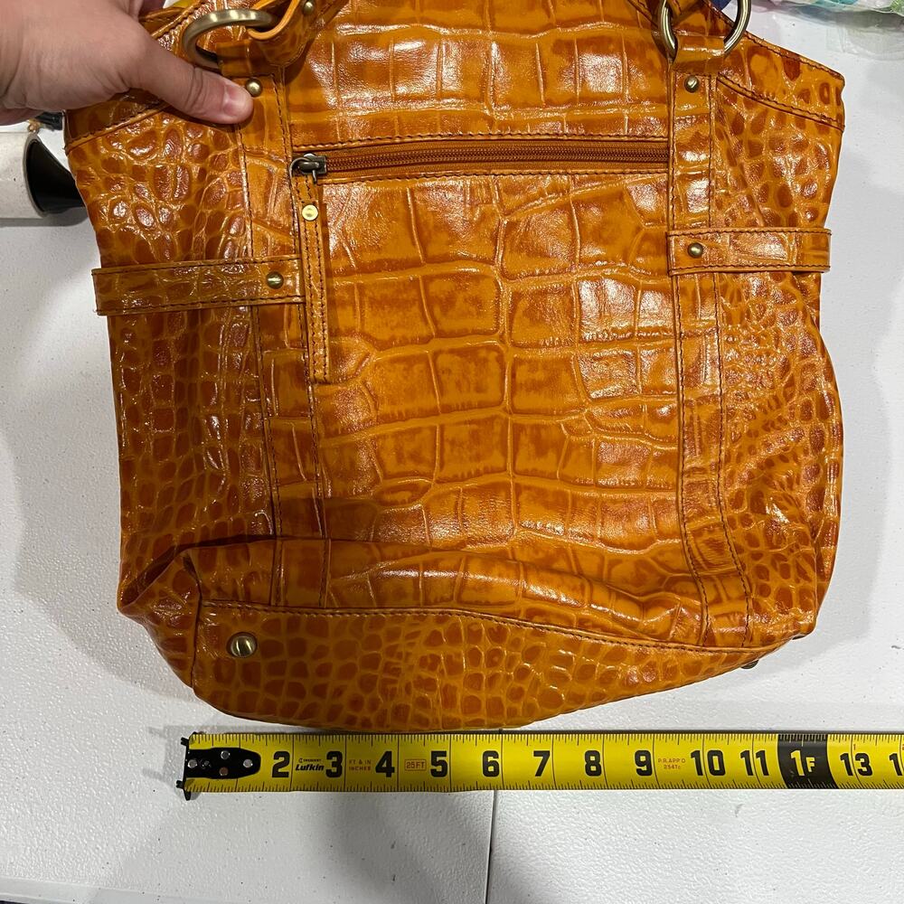 Michael Rome Designs Crocc Embossed Large Orange Leather Pockets Shoulder Bag - Picture 11 of 11